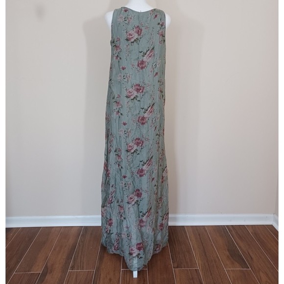 Cobblestone Living Sage Green Floral Tank Maxi Dress Rayon Silk Women US OS - Picture 4 of 8